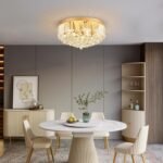 9-Light Gold Crystal Chandelier Contemporary 22'' Modern Semi Flush Mount Crystal Hanging Light Sparkling Decoration for Bedroom Entryway Living Dining Room Kitchen Island Hallway - Image 7
