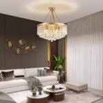 9-Light Gold Crystal Chandelier Contemporary 22'' Modern Semi Flush Mount Crystal Hanging Light Sparkling Decoration for Bedroom Entryway Living Dining Room Kitchen Island Hallway - Image 8