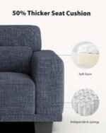 Pipishell 89" Modern 3 Seater Sofa Couch, Deep Seat Upholstered Couch with Removable Washable Cover, Wide Armrests Futon for Living Room, Linen Fabric, Blue - Image 4