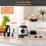 Sweetcrispy Food Processor Blender Combo for Vegetable, Dough, Electric Food Processors Slicing, 6 Cup Chopper for Meat, Puree, 2 Speeds, Sharp Blades, Safety Lock with 1.5L Glass Jar - Image 5