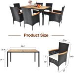 VINGLI 7 Pieces Patio Dining Set, Wicker Outdoor Dining Set for 6 Patio Furniture Set with Acacia Wood Table Outdoor Table and Chairs for Garden and Yard - Image 4
