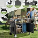 Outdoor Grill Cart with Patio Furniture, Outdoor Grill Table with Storage,Rolling Bar Cart Outdoor BBQ Cart with Hooks and Spice Rack for Grilling Accessories(Double Door, Black) - Image 3