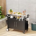 Outdoor Grill Cart with Patio Furniture, Outdoor Grill Table with Storage,Rolling Bar Cart Outdoor BBQ Cart with Hooks and Spice Rack for Grilling Accessories(Double Door, Black) - Image 7