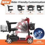 15/30 Miles 4 Wheels Mobility Scooter for Seniors/Adults Up to 300LBS,350W Electric Wheelchair Detachable Battery,Dual Baskets,Rotating Seat,USB Charging Red 15AH - Image 5