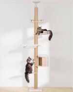 Tall Floor to Ceiling Cat Tree for Large Cats, Cat Tower with Scratching Post, Adjustable Height(82-122 in), Large Condo Cave Bed and Hammock for Indoor Cats, Cat Climbing Pole, Wood - Image 3