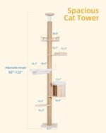 Tall Floor to Ceiling Cat Tree for Large Cats, Cat Tower with Scratching Post, Adjustable Height(82-122 in), Large Condo Cave Bed and Hammock for Indoor Cats, Cat Climbing Pole, Wood - Image 4