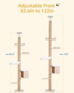 Tall Floor to Ceiling Cat Tree for Large Cats, Cat Tower with Scratching Post, Adjustable Height(82-122 in), Large Condo Cave Bed and Hammock for Indoor Cats, Cat Climbing Pole, Wood - Image 5