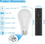 A19 LED Light Bulbs with Remote Control, 800LM 9W, 60W Equivalent LED Bulbs,Stepless Dimmable 3000K-6000K,E26 Base,CRI 80+,2.4GHz,25000+ Hours Lifespan,Light Bulb for Home Decor,1Bulb&1Remote - Image 5