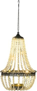 Hanging Solar Chandelier Outdoor, 30 Warm White Lights Acrylic Clear Beaded Chandelier with S Hooks Modern Lantern for Garden Yard Patio Gazebo Decorations, 28”H - Image 3