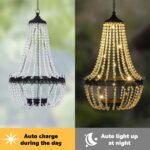 Hanging Solar Chandelier Outdoor, 30 Warm White Lights Acrylic Clear Beaded Chandelier with S Hooks Modern Lantern for Garden Yard Patio Gazebo Decorations, 28”H - Image 5
