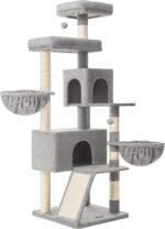 Feandrea Large Cat Tree Tower, 68.5-Inch Tall Cat Condo with Large Perch, Scratching Posts, Double Caves, Dove Gray UPCT006G01 - Image 8