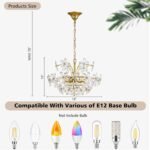 6-Light Gold Flower Crystal Chandelier 18'' Hanging Light Fixture with Height Adjustable Chain Farmhouse Chandelier for Dining Room, Living Room, Kitchen, Bedroom, Entryway, E12 Base (AJ9011) - Image 4
