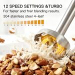 MegaWise Stainless Steel Titanium Reinforced 3-in-1 Immersion Hand Blender, Powerful with 80% Sharper Blades, 12-Speed Corded Blender, Including Whisk and Milk Frother (3-in 1 Black) - Image 4