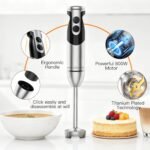 MegaWise Stainless Steel Titanium Reinforced 3-in-1 Immersion Hand Blender, Powerful with 80% Sharper Blades, 12-Speed Corded Blender, Including Whisk and Milk Frother (3-in 1 Black) - Image 5