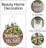 Interchangeable Seasonal Welcome Sign Front Door Decoration, Rustic Round Wood Wreaths Wall Hanging Outdoor, Farmhouse, Porch, for Spring Summer Fall All Seasons Holiday Halloween Christmas. - Image 3