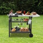 EDOSTORY Outdoor Grill Cart Pizza Oven Stand, Three-Shelf Stainless Steel Food Prep Table Patio BBQ Grill Table Bar Cart Kitchen Island with Wheels - Image 3