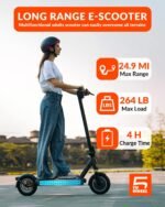 5TH WHEEL V40 PRO Adult Electric Scooter,10" Solid Tires,800W Peak Motor,20Mph Top Speed,24.9Miles Foldable Electric Scooter with Dual Suspension&Brakes,App Control,Ambient Light - Image 4