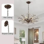 Vintage Crystal Chandelier with Aged Bronze Branch Design, 5-Light Ceiling Hanging Light Fixture for Dining Room Living Room Bedroom Hallway, Height Adjustable - Image 4