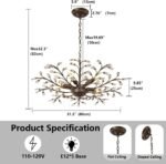 Vintage Crystal Chandelier with Aged Bronze Branch Design, 5-Light Ceiling Hanging Light Fixture for Dining Room Living Room Bedroom Hallway, Height Adjustable - Image 5