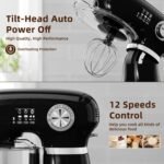 COWSAR Stand Mixer, 12 Speeds Tilt-Head Electric Commercial Stand Mixer, 3-In-1 Kitchen Mixer with Bowl, Dough Hook, Whisk and Beater, Black - Image 4