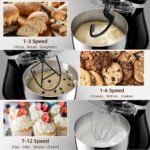 COWSAR Stand Mixer, 12 Speeds Tilt-Head Electric Commercial Stand Mixer, 3-In-1 Kitchen Mixer with Bowl, Dough Hook, Whisk and Beater, Black - Image 6