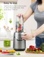 Smoothie Blender, 1100W Personal Blender for Shakes and Smoothies, Blenders and Grinder Combo for Kitchen with 2 * 22 Oz To-Go Cup and Lid for Protein Shake, Baby Food, Frozen Drink - Image 5