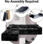 Boneless Modular Sectional Sofa, Cloud Couch with Left Facing Chaise, Oversized Deep Seat, L-Shaped, Soft Corduroy Fabric, Sectional Couch for Living Room -Black - Image 4