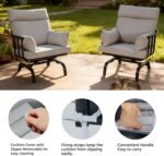 LAUSAINT HOME Patio Conversation Set, Outdoor Motion Glider Chairs Set of 2, Rocker Chairs with 5'' Thick Olefin Cushions for Patios, Decks, Gardens, Balconies, Black & Grey - Image 5