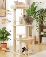 Cat Tree for Large Cats Adult with Metal Plush Big Hammock, 56.3" Cat Tower with 2 Door Condo House, 6-Tier Cat Shelves with Scratching Posts and Large Top Perch, Beige - Image 3