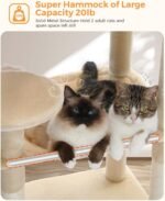 Cat Tree for Large Cats Adult with Metal Plush Big Hammock, 56.3" Cat Tower with 2 Door Condo House, 6-Tier Cat Shelves with Scratching Posts and Large Top Perch, Beige - Image 4