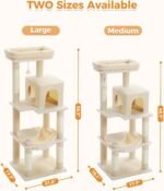 Cat Tree for Large Cats Adult with Metal Plush Big Hammock, 56.3" Cat Tower with 2 Door Condo House, 6-Tier Cat Shelves with Scratching Posts and Large Top Perch, Beige - Image 6