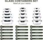 KOMUEE 30 Pieces Glass Food Storage Containers Set, Glass Meal Prep Containers Set with Snap Locking Lids, Airtight lunch Containers for Microwave, Oven, Freezer & Dishwasher,Gray - Image 3