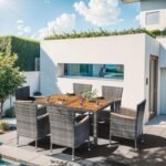 Shintenchi 7 Pieces Patio Dining Set, Wicker Patio Furniture Set with Soft Cushions and Wood Table Top, Outdoor Dining Table and Chairs for Backyard, Deck and Garden, Grey Rattan - Image 7
