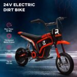 Aosom Electric Dirt Bike with Twist Grip Throttle, 24V 350W Off-Road Electric Motorcycle, Up to 15 MPH with Brake, Music Horn, Rear Suspension for Ages 13+ Years, Red - Image 6