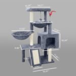 Cat Tree with Cat Condo and Two Hammocks, Cat Tree with Scratching Posts and Scratching Pads, Cat Tower for Indoor Cats, Activity Centre Climbing Tree with Playful Toy Balls, Grey - Image 3