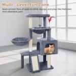 Cat Tree with Cat Condo and Two Hammocks, Cat Tree with Scratching Posts and Scratching Pads, Cat Tower for Indoor Cats, Activity Centre Climbing Tree with Playful Toy Balls, Grey - Image 4