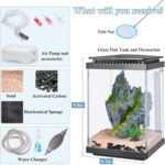 FEDOUR Small Glass Aquarium, 1 Gallon Desktop Fish Tank, Betta Fish Tank, Mini Aquarium Starter Kit with Air Pump LED Light Decoration Water Changer Fish Net (Black) - Image 3