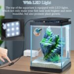 FEDOUR Small Glass Aquarium, 1 Gallon Desktop Fish Tank, Betta Fish Tank, Mini Aquarium Starter Kit with Air Pump LED Light Decoration Water Changer Fish Net (Black) - Image 5