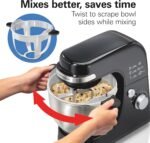 Hamilton Beach Electric Stand Mixer, 4 Quarts, Dough Hook, Flat Beater Attachments, 7 Speeds, Whisk, Stack & Scrape Bowl Scraper, Black - Image 3