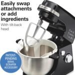 Hamilton Beach Electric Stand Mixer, 4 Quarts, Dough Hook, Flat Beater Attachments, 7 Speeds, Whisk, Stack & Scrape Bowl Scraper, Black - Image 6