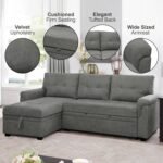 Naomi Home Transform Any Space: Sleeper Sectional Sofa with Convertible Sofa Bed & Inviting Chaise. Find Tranquil Comfort with Stress-Relieving Design & Durable Cushions - Gray/Velvet - Image 5