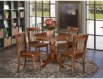 East West Furniture ANNO5-MAH-W 5 Piece Dining Set Includes a Round Dining Room Table with Pedestal and 4 Wood Seat Chairs, 36x36 Inch, Mahogany - Image 3