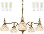 Montex Vintage Brass Pendant Light,Gold Vintage Chandelier Light Fixture 5 Lights,Include 6 Light Bulbs Glass Pendant Light Crystal Hanging Light - Image 3