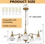 Montex Vintage Brass Pendant Light,Gold Vintage Chandelier Light Fixture 5 Lights,Include 6 Light Bulbs Glass Pendant Light Crystal Hanging Light - Image 4