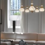 Montex Vintage Brass Pendant Light,Gold Vintage Chandelier Light Fixture 5 Lights,Include 6 Light Bulbs Glass Pendant Light Crystal Hanging Light - Image 5