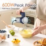 Powerful 600W Hand Mixer, 5-Speed Electric Hand Held Mixer for Baking, Lightweight Stainless Steel Hand Beaters *2 & Dough Hooks*2 with Eject Button, Kitchen Mixer for Cream, Cookies, Dough-Blue - Image 3
