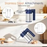Powerful 600W Hand Mixer, 5-Speed Electric Hand Held Mixer for Baking, Lightweight Stainless Steel Hand Beaters *2 & Dough Hooks*2 with Eject Button, Kitchen Mixer for Cream, Cookies, Dough-Blue - Image 5