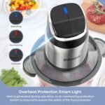 Ganiza Food Processor, 2-Speed Food Chopper Meat Grinder with 8 Cup Stainless Steel & 8 Cup Glass Bowls, Upgraded Button & Smart Overheat Protection Light - Includes Clean Brush, 2 Sets of Blades - Image 3