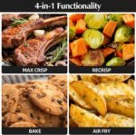 4-in-1 Portable Glass Air Fryer, 140–400°F Precise Heat, Max Crisp Technology, 4.2QT & 1.6QT Dual Containers with Lids, Freezer & Dishwasher Safe, Bake, Recrisp, Air Fry - Image 5