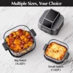 4-in-1 Portable Glass Air Fryer, 140–400°F Precise Heat, Max Crisp Technology, 4.2QT & 1.6QT Dual Containers with Lids, Freezer & Dishwasher Safe, Bake, Recrisp, Air Fry - Image 6